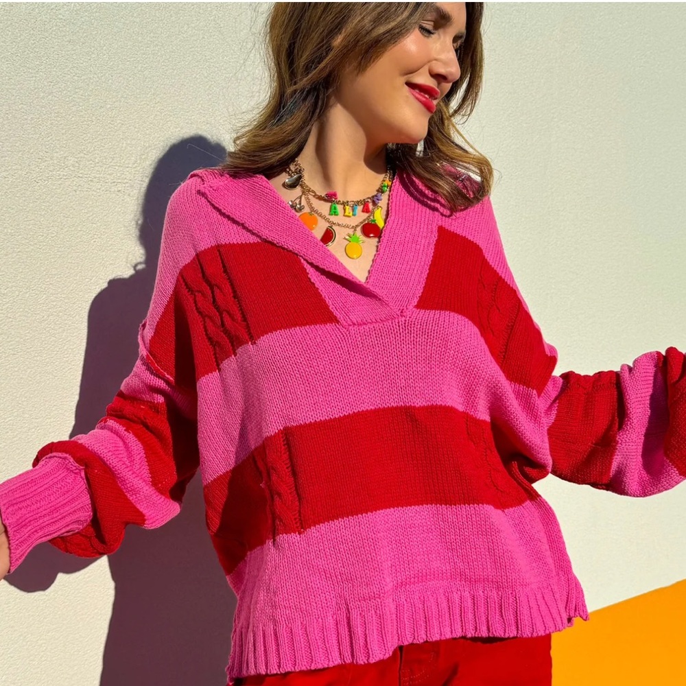 Pink & Red Striped Sweater *Extended Sizes